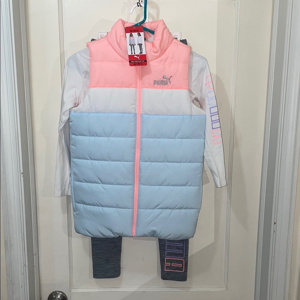 Puma Kids' Pink and Light Blue Puffer Vest Outfit
